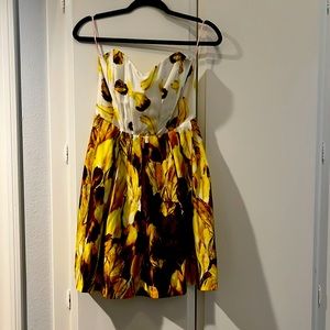 Yellow floral dress midi dress satin like for spring